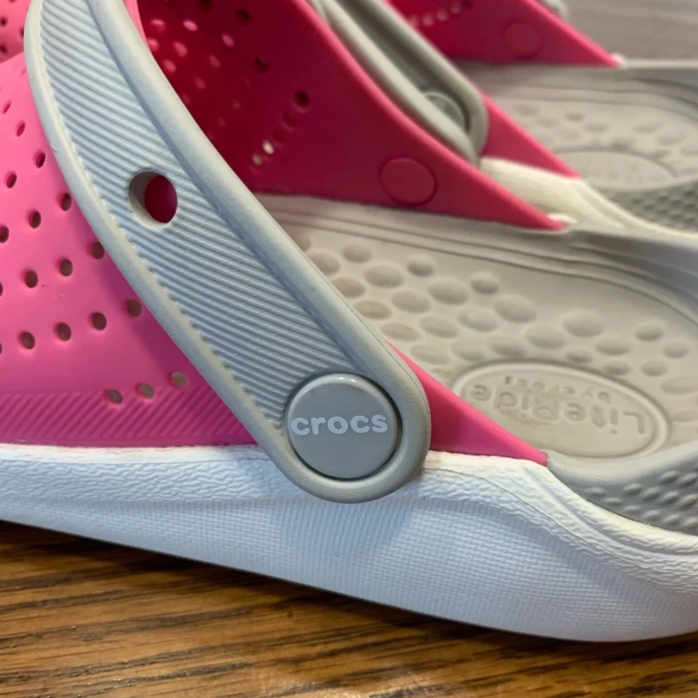 Crocs LiteRide Pink and Gray Water Shoes size J2 light weight comfort fun